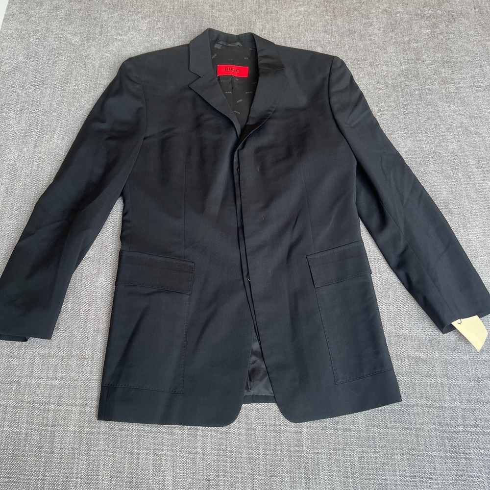 HUGO Boss Harris Blazer Jacket Mens 38S Black Virgin Wool Business Formal Career